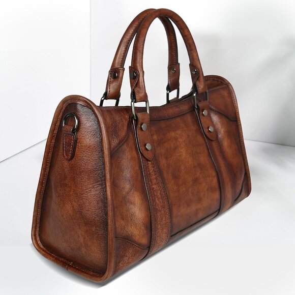 Genuine Leather Coffee Satchel Bag for Women, Vintage Crossbody & Shoulder Style - Picture 3 of 7